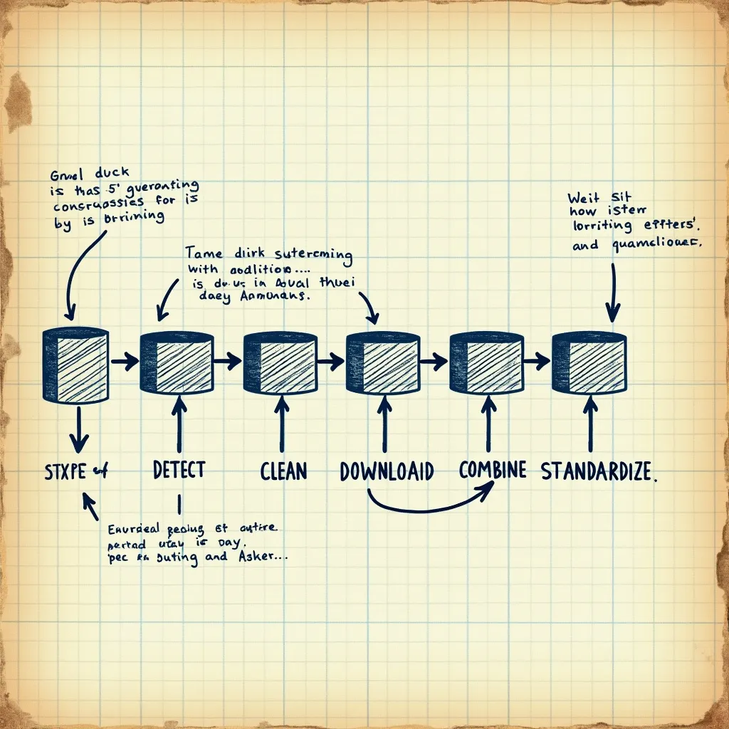 a machine or assembly line with clearly labeled stages, conveyor belt aesthetic, clean and schematic]